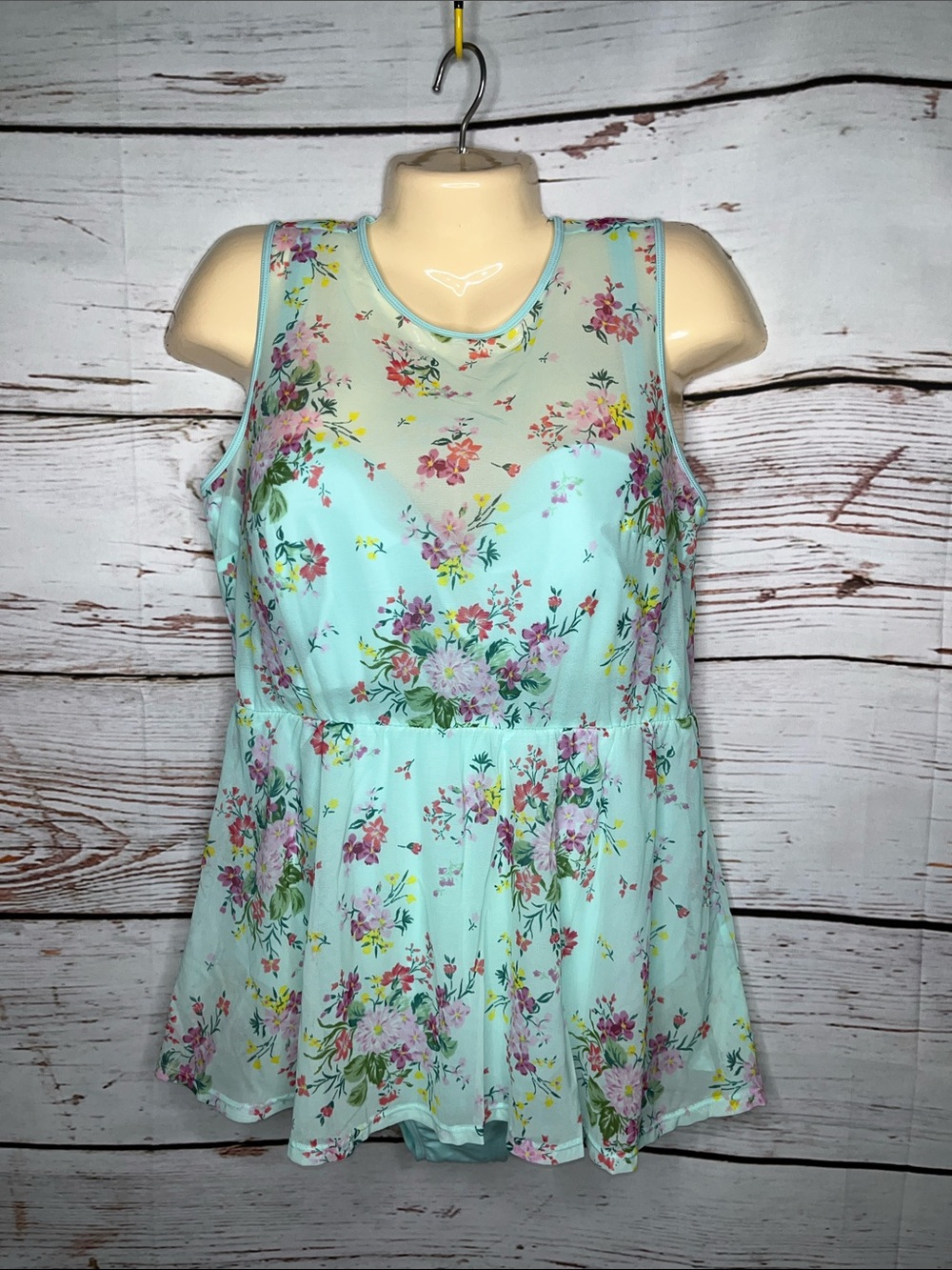 Torrid NWOT 1 DD/DDD Blue - Floral High Neck One Piece Bathing Suit Swim Dress